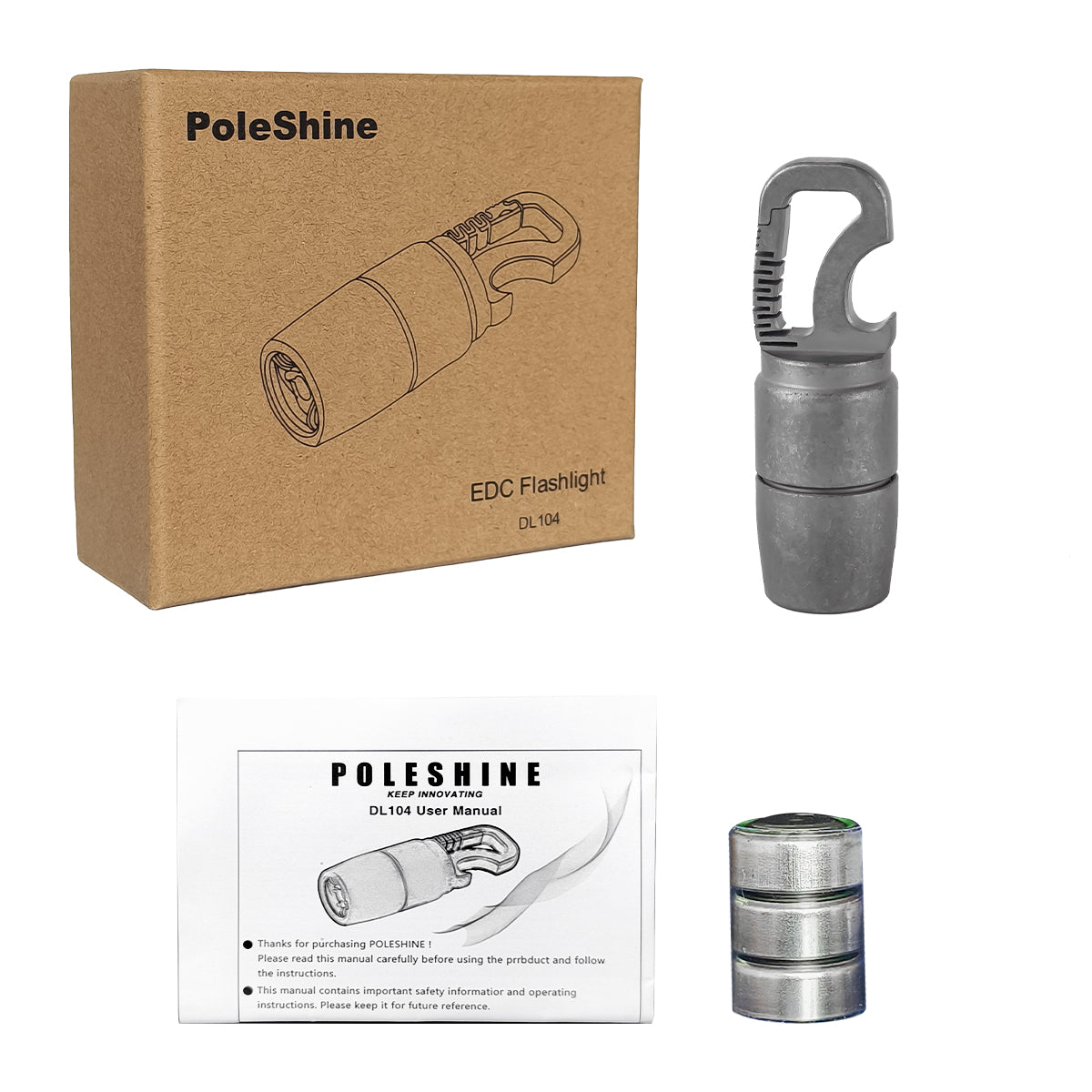 PoleShine EDC Flashlight- 60 Lumens | Titanium |Waterproof|Bottle Opener|Multi-Tool | Practical EDC |DL104