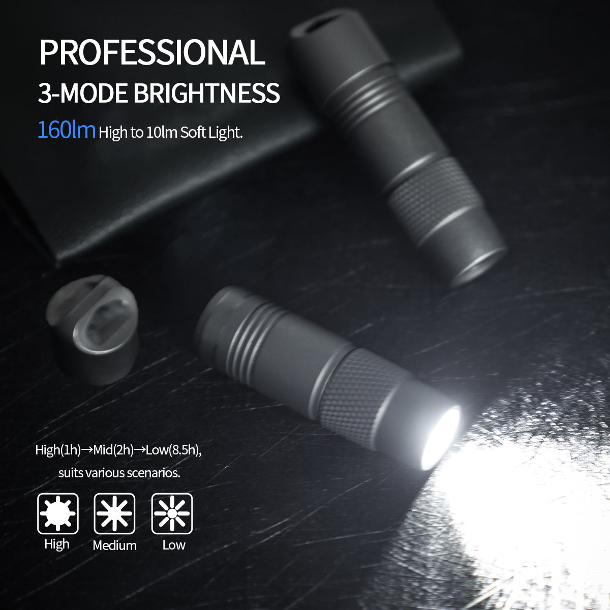 PoleShine Mini Flashlight - 160 Lumens| 3 Modes| Strobe | IPX6 Waterproof| Rechargeable | Titanium alloy | Magnetic Base |MN103