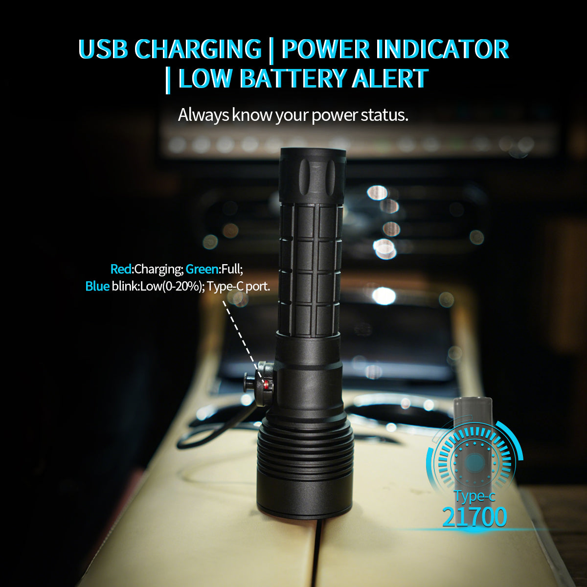 PoleShine Tactical Dive Flashlight - 1500 Lumens | 6 Modes | IPX8 waterproof | Rechargeable | 4800mAh Battery | Tactical Strobe + SOS |TS3