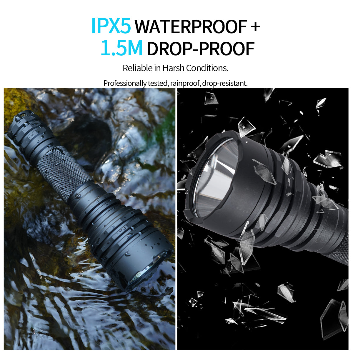 PoleShine Tactical Flashlight - 1050 Lumens | 1000m Range | 5 Modes | Strobe + SOS | Rechargeable | Waterproof |C8SG
