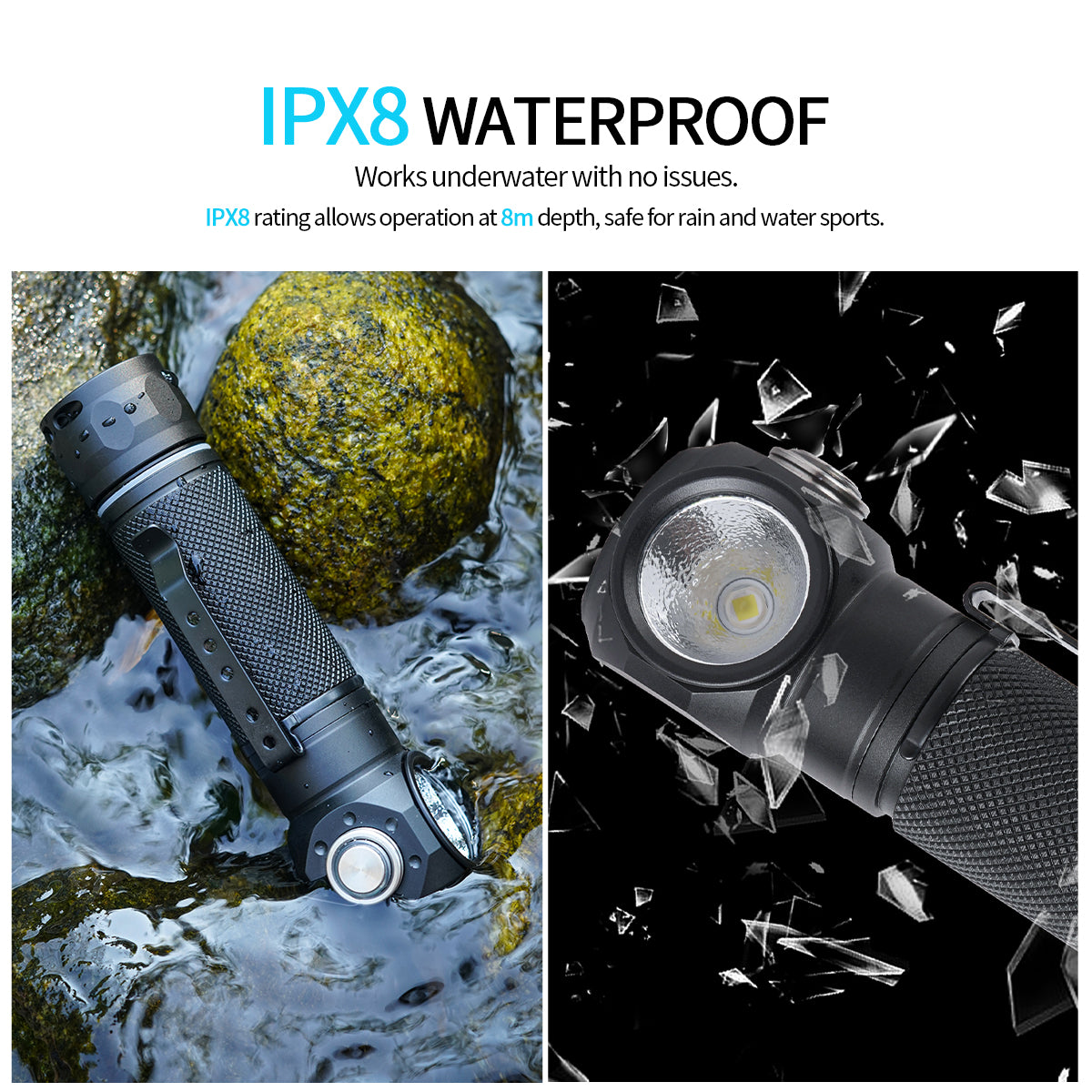 PoleShine Dive Light - 1200 Lumens Flashlight|6 Modes|IPX8 Waterproof|Rechargeable|for Underwater Adventures|BD13
