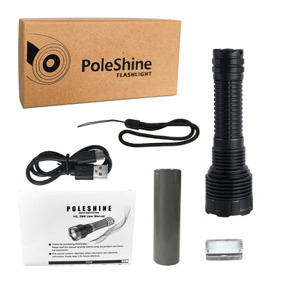 ‎PoleShine Tactical Flashlight - 2100 Lumens | 600m Beam | 4 Modes | Strobe | Rechargeable | 4800 mAh Battery | Waterproof | C8S-M