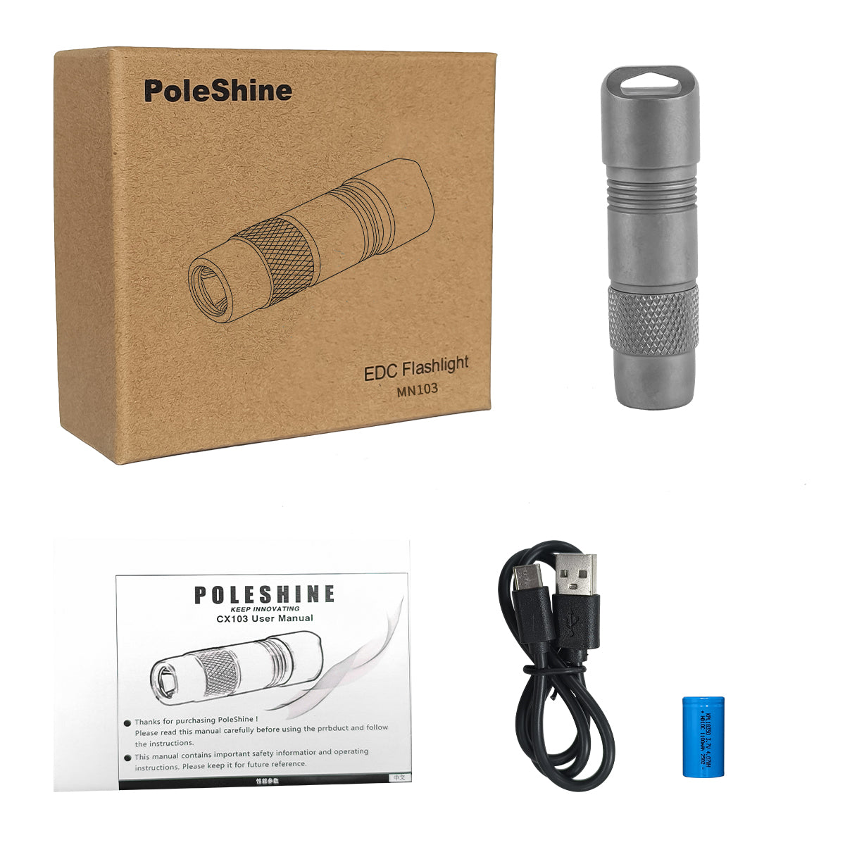 ‎PoleShine Mini Flashlight - 160 Lumens| 3 Modes| Strobe | IPX6 Waterproof| Rechargeable | Titanium alloy | Magnetic Base |MN103