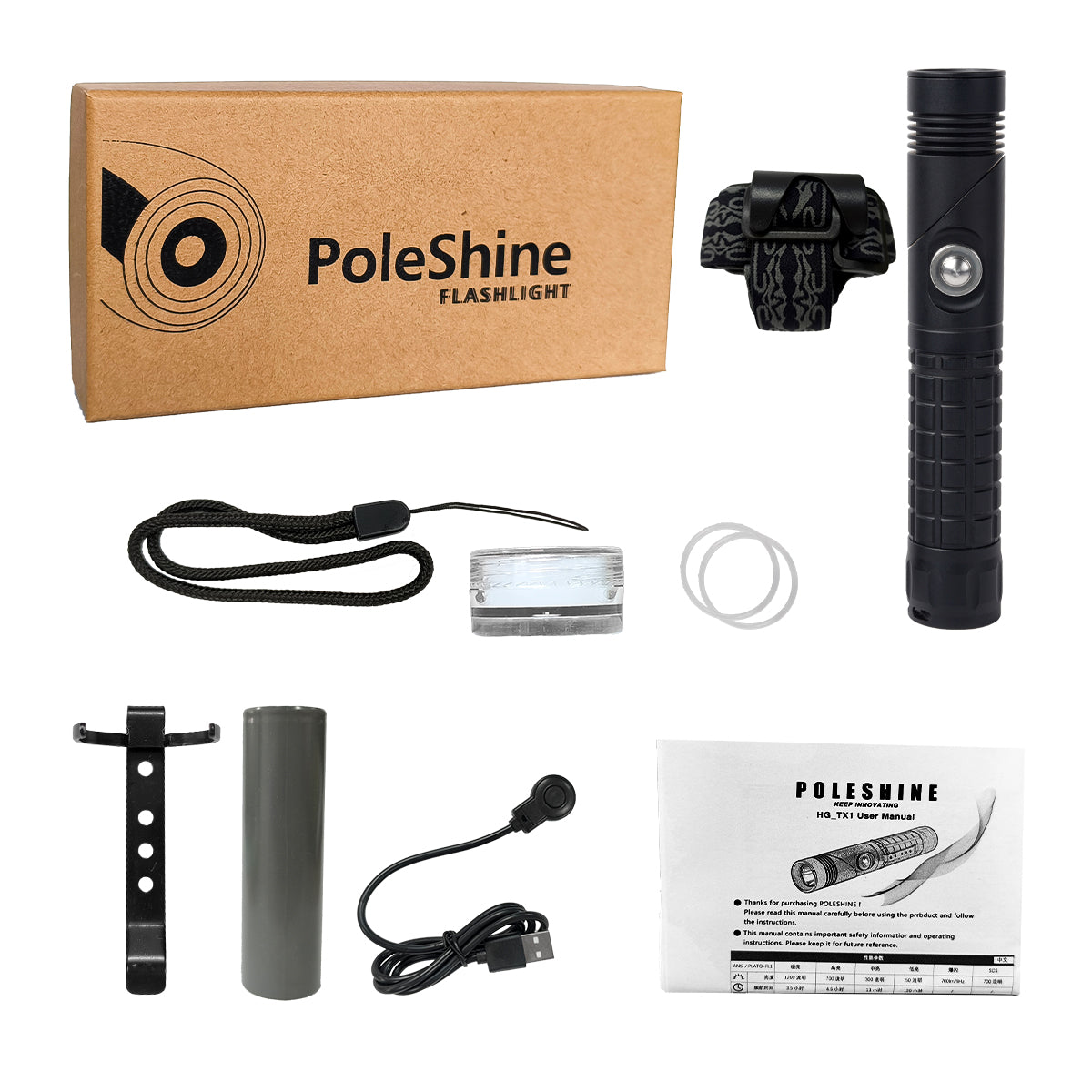 ‎PoleShine  Diving Flashlight - 1200 Lumens | 6 Modes | IPX8 Waterproof | Rechargeable | Adjustable Angle | 4800mAh Battery |TX1