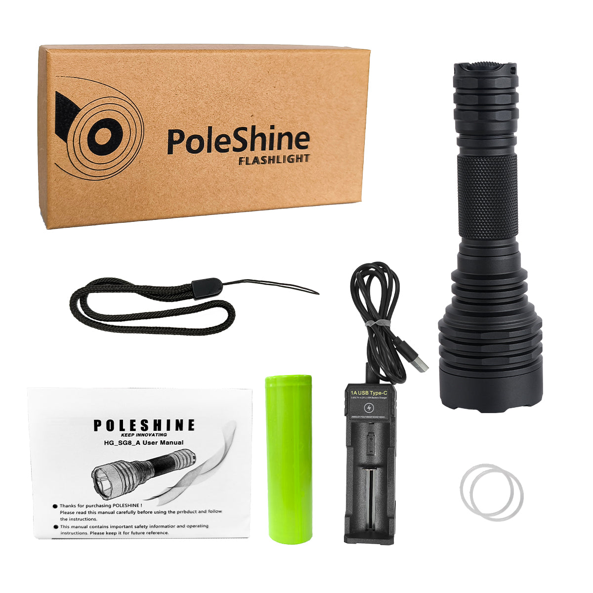 ‎PoleShine Tactical Flashlight - 1050 Lumens | 1000m Range | 5 Modes | Strobe + SOS | Rechargeable | Waterproof |C8SG