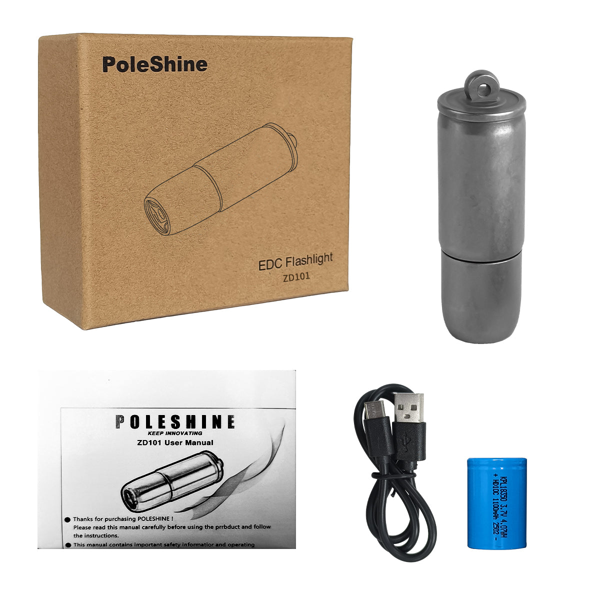 ‎PoleShine Keychain Flashlight - 130 Lumens|3 Modes| Rechargeable|Titanium alloy |Waterproof|Elegant EDC Essential|ZD101