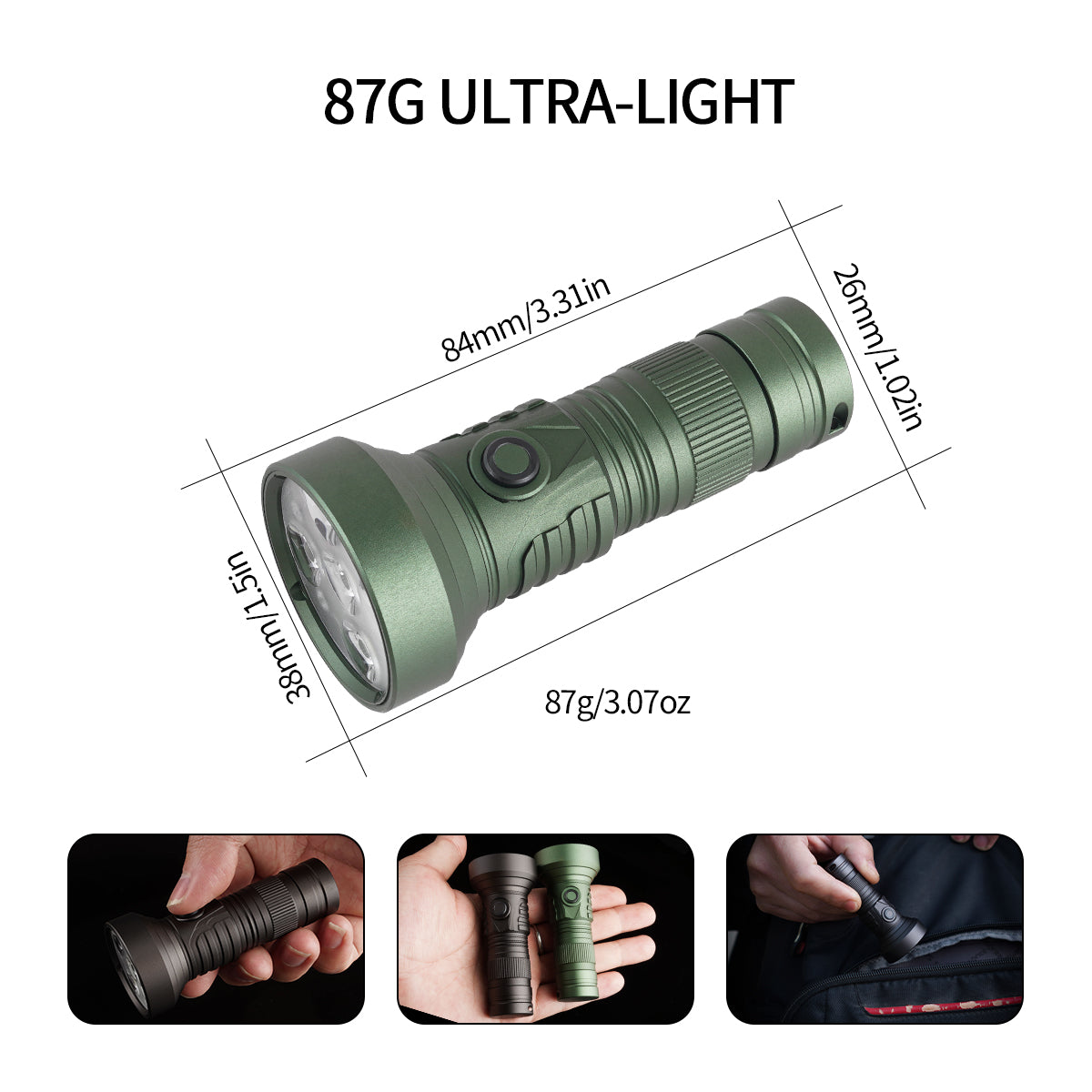 ‎PoleShine Pocket Flashlight 2000 Lumens |5 Modes | Red Light|Tactical Strobe|Practical EDC|DT901