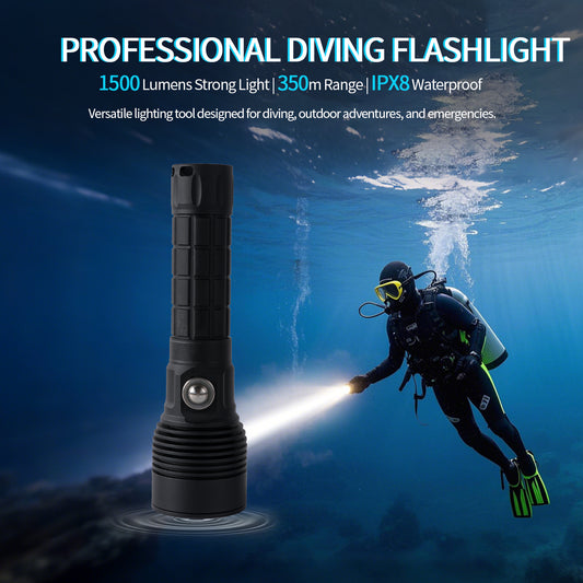 ‎PoleShine Tactical Dive Flashlight - 1500 Lumens | 6 Modes | IPX8 waterproof | Rechargeable | 4800mAh Battery  | Tactical Strobe + SOS |TS3