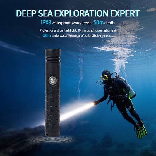 ‎PoleShine  Diving Flashlight - 1200 Lumens | 6 Modes | IPX8 Waterproof | Rechargeable | Adjustable Angle | 4800mAh Battery |TX1