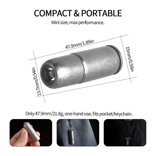 ‎PoleShine Keychain Flashlight - 130 Lumens|3 Modes| Rechargeable|Titanium alloy |Waterproof|Elegant EDC Essential|ZD101