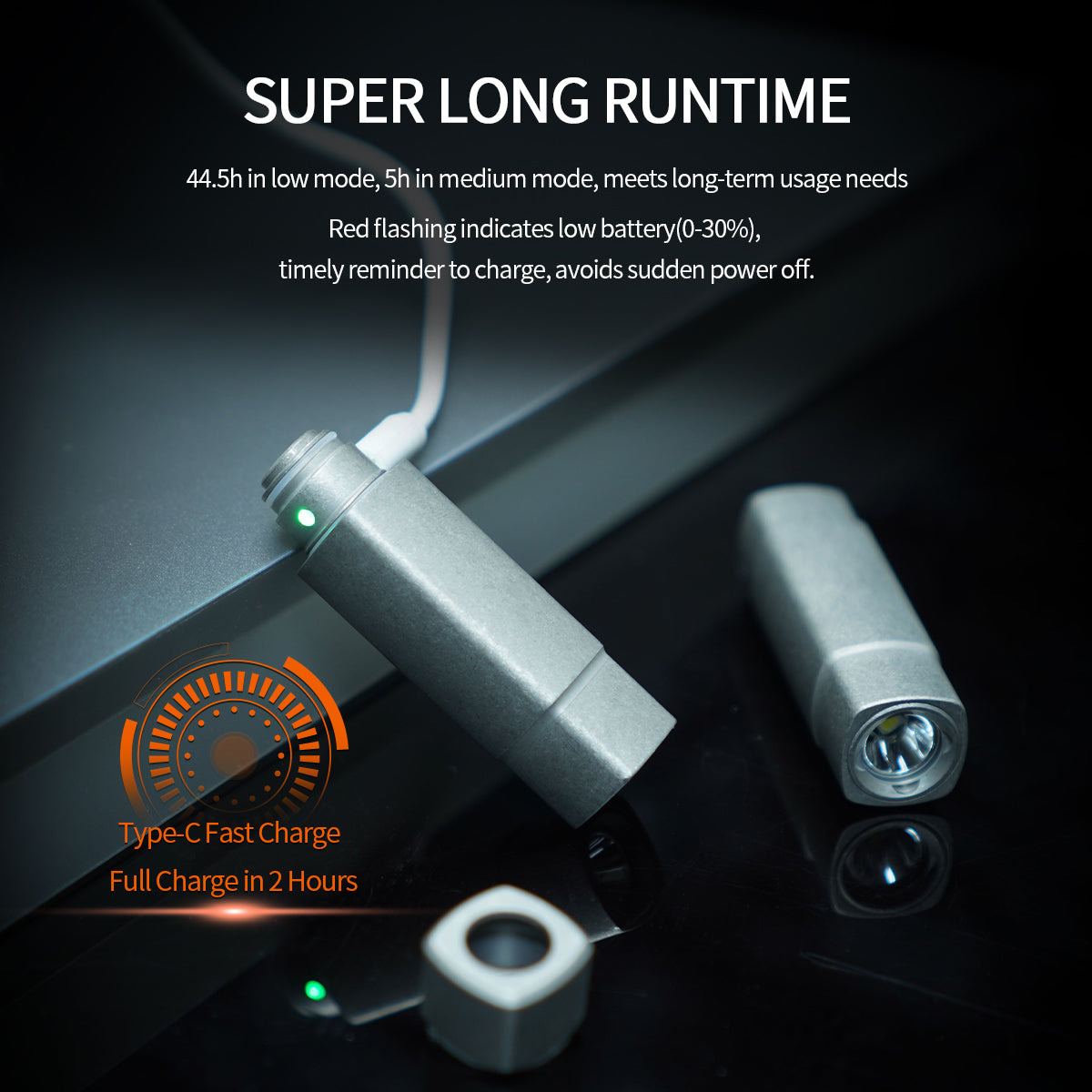 ‎PoleShine Keychain Flashlight - 165 Lumens|4 Modes|Tactical Strobe|Titanium alloy |Rechargeable|IPX6 Waterproof |MN105
