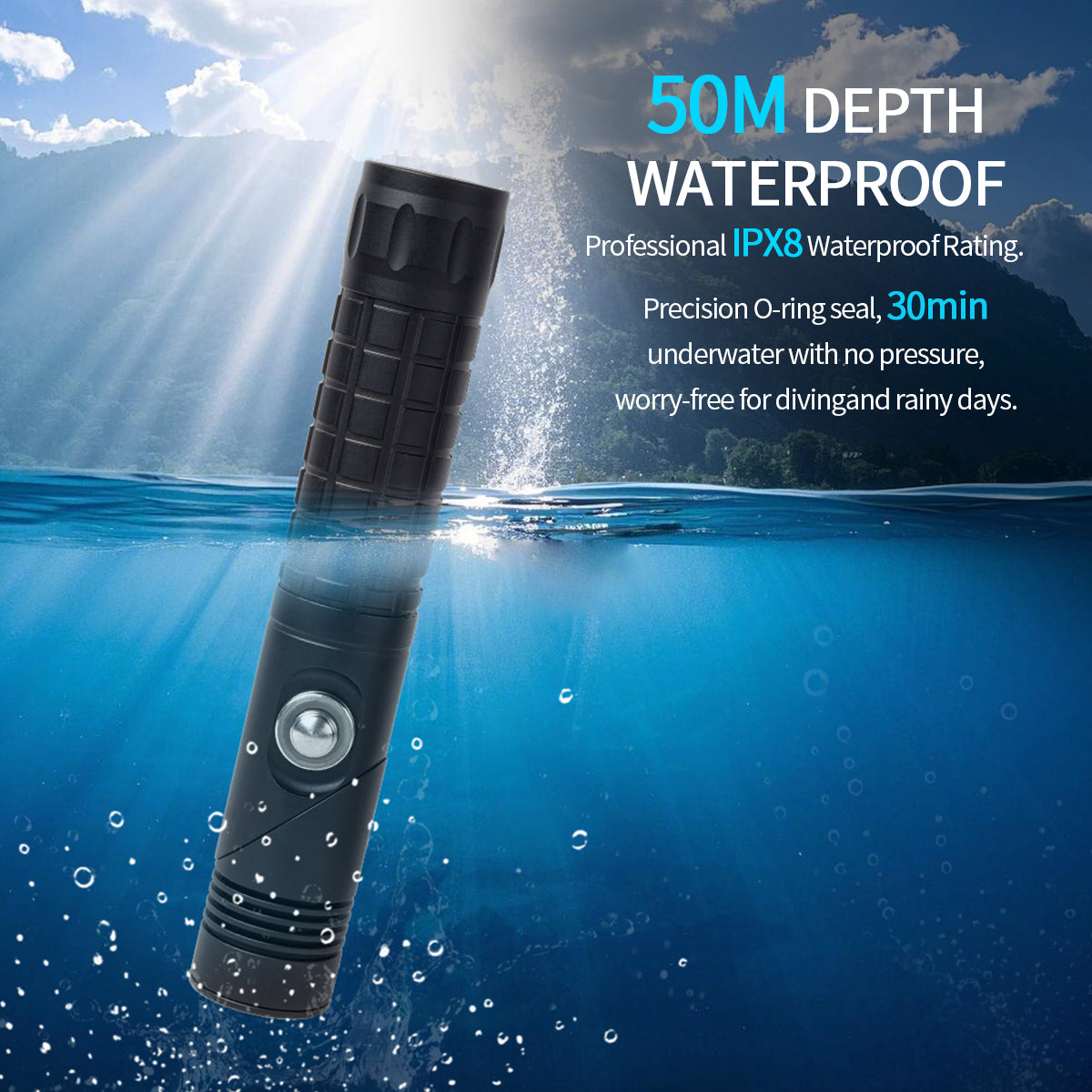 ‎PoleShine  Diving Flashlight - 1200 Lumens | 6 Modes | IPX8 Waterproof | Rechargeable | Adjustable Angle | 4800mAh Battery |TX1