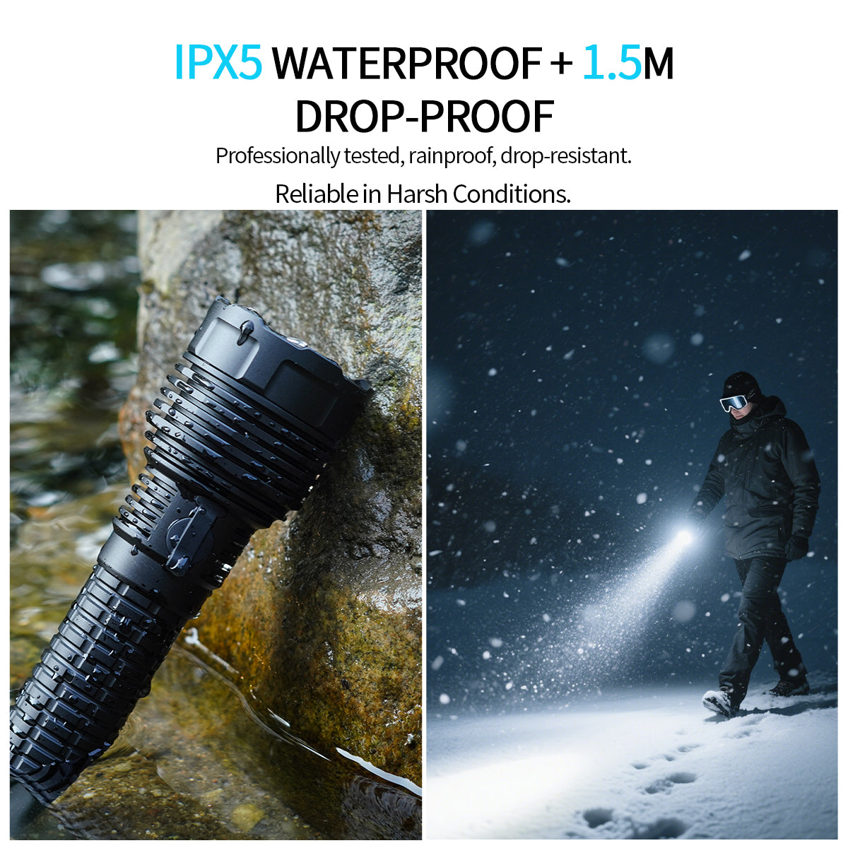 ‎PoleShine Tactical Flashlight - 2100 Lumens | 600m Beam | 4 Modes | Strobe | Rechargeable | 4800 mAh Battery | Waterproof | C8S-M