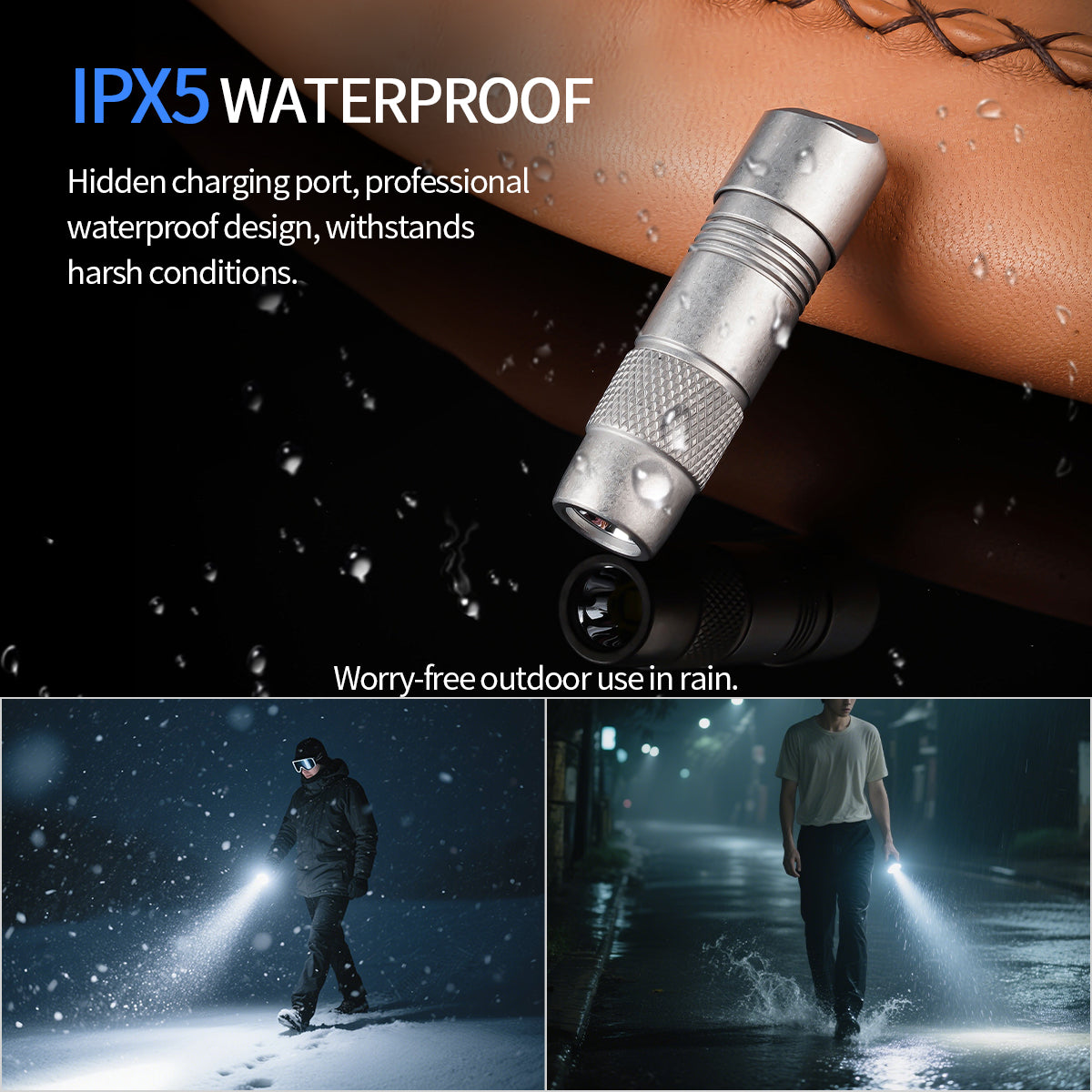‎PoleShine Mini Flashlight - 160 Lumens| 3 Modes| Strobe | IPX6 Waterproof| Rechargeable | Titanium alloy | Magnetic Base |MN103