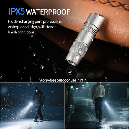 ‎PoleShine Mini Flashlight - 160 Lumens| 3 Modes| Strobe | IPX6 Waterproof| Rechargeable | Titanium alloy | Magnetic Base |MN103