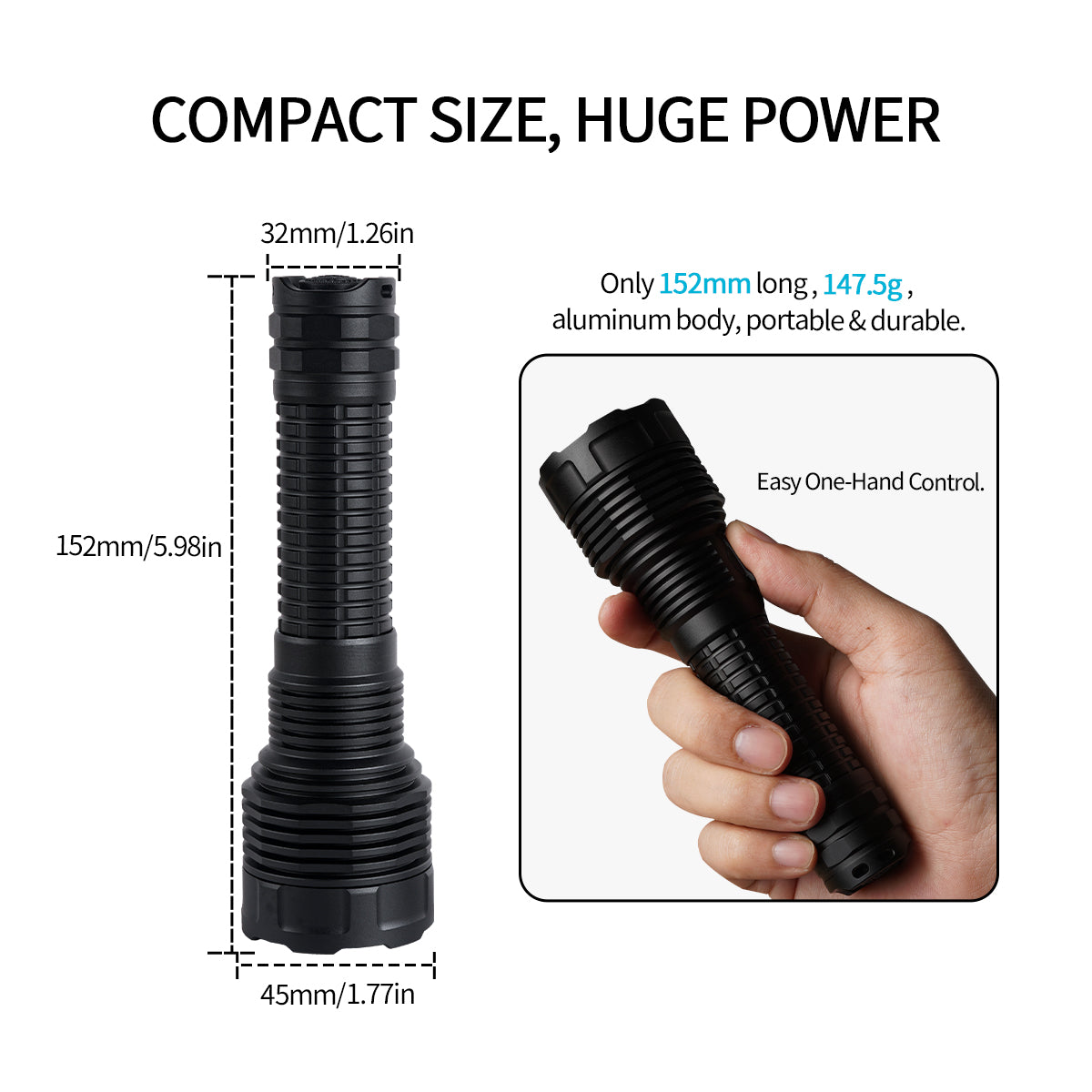‎PoleShine Tactical Flashlight - 2100 Lumens | 600m Beam | 4 Modes | Strobe | Rechargeable | 4800 mAh Battery | Waterproof | C8S-M